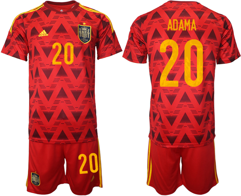 Men's Spain #20 Adama Red Home Soccer Jersey Suit